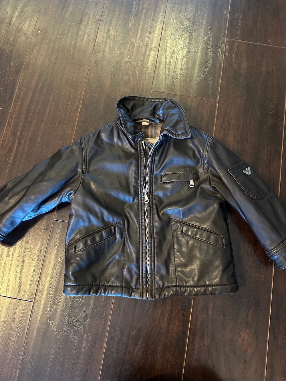 Emporio Armani Kids Black Faux Leather Jacket size 18 months